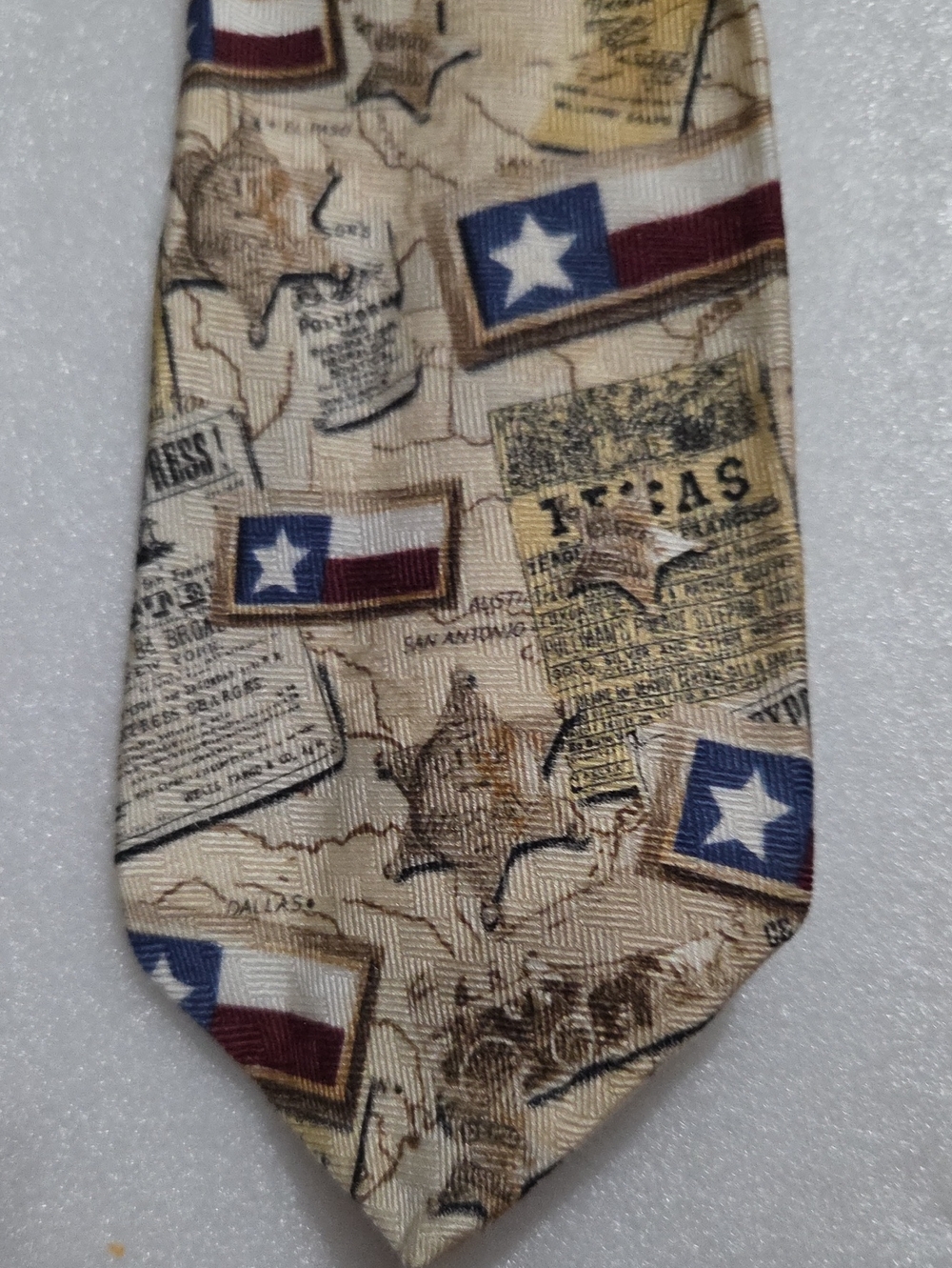 Men's Beige Texas Flag Print Tie